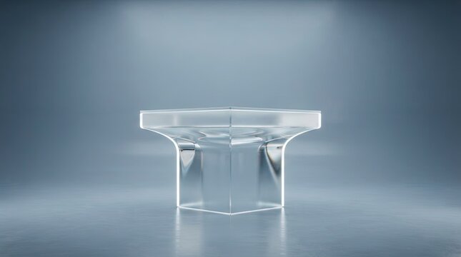 Futuristic Transparent Glass Pedestal Showcase on Refined Blue Gray Studio Background 3D Rendering