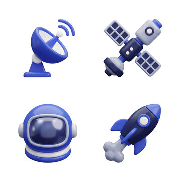 Blue 3d space exploration and communication icons