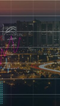 Animation of data processing over cityscape