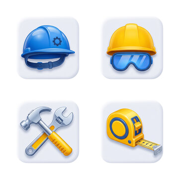 Construction and maintenance app icons in rounded squares