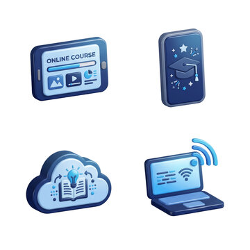 Digital distance learning icons with mobile devices