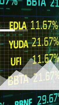 Animation of graphs, trading board, binary codes, programming language over navigation pattern