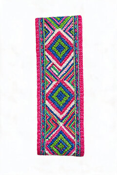 Authentic Southeast Asian hill tribe fabric stripe, colorful folk art embroidery design element