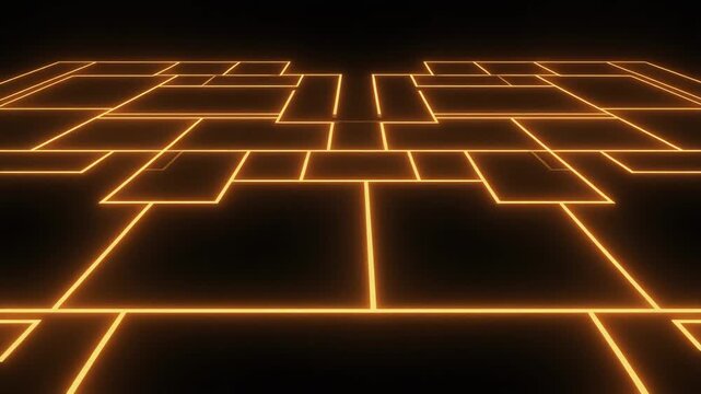 Glowing amber grid lines forming a futuristic digital floor plan