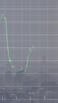 Animation of graphs with numbers over aerial view of forest and cityscape in background