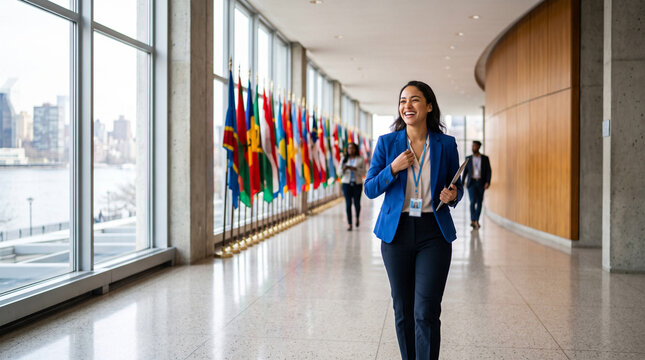 UN building interior hallway