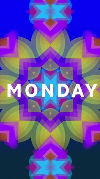 Animation of cyber monday sale text over blue, orange and pink kaleidoscopic pattern