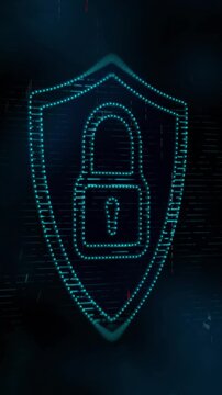 Animation of data processing and padlock icon over dark background