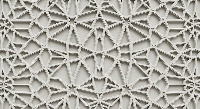 Highend geometric pattern showcasing an abstract arabic style this architectural background features complex 3D textured relief and modern design
