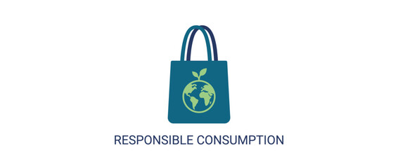 Fototapeta premium Eco-friendly tote bag with earth and leaf icon, responsible consumption concept