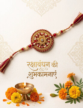 Raksha Bandhan Greeting Card with Hindi Wishes and Traditional Rakhi