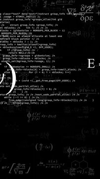 Mathematical equations and chemical formulas animation over black background