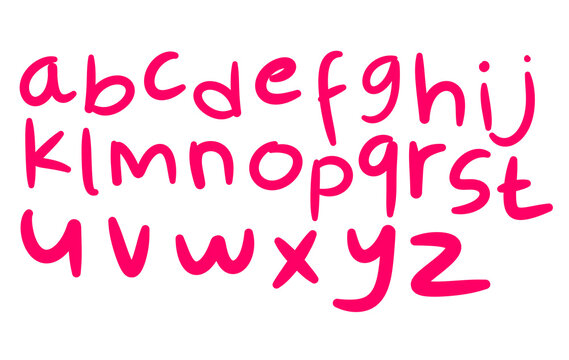 Handwritten pink alphabet letters isolated on white background for creative design projects