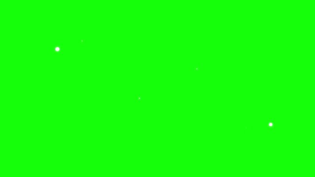 Glowing floating white particles animation moving gently against a vibrant solid chroma key green screen background