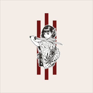 Japanese geisha kimono artwork vector illustration	