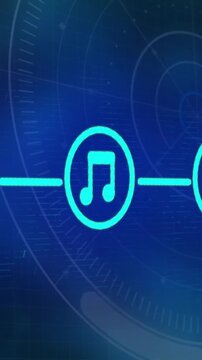 Wi-Fi, music, and battery icons connected in futuristic interface animation