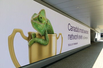 Fototapeta premium digital sign board outside TELUS Harbour featuring a chameleon inside an award trophy located at 25 York St (Bremner side), Toronto
