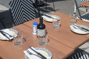 Fototapeta premium outdoor seating at Mezes, a Greek restaurant, located at 440 Danforth Av, during Taste of the Danforth, Toronto
