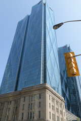 Fototapeta premium CIBC Square, global operational headquarters for the Canadian Imperial Bank of Commerce, designed by WilkinsonEyre, Adamson Associates, located at 81 and 141 Bay St, Toronto
