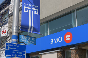 Fototapeta premium BMO Bank of Montreal branch at 518 Danforth Av in Greek Town, Toronto