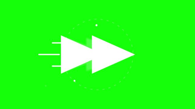 Fast forward white arrow icon animation moving rapidly across a vibrant green screen digital video background