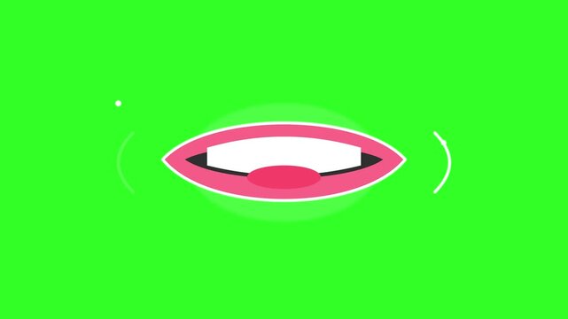 Talking mouth animation with bright pink lips moving on a vibrant green screen video background