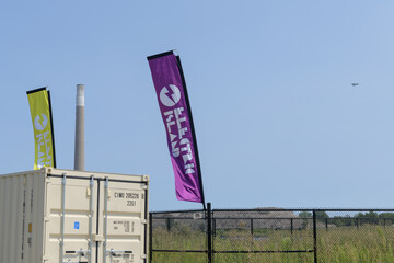 Fototapeta premium feather banners at Electric Island, an electronic dance-music festival/series, located here at South River / Port Lands, Toronto