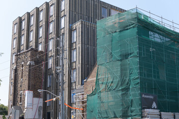 Fototapeta premium former Danforth Church being incorporated into a housing development at 60 Bowden St and Danforth Av, Toronto
