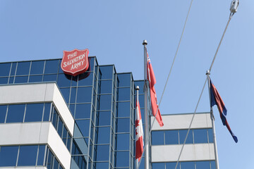 Fototapeta premium sign outside The Salvation Army Territorial Headquarters, Canada and Bermuda, 2 Overlea Blvd, East York, Toronto
