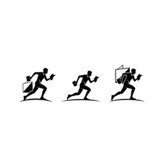 Obraz premium Three silhouetted runners in motion carrying objects.