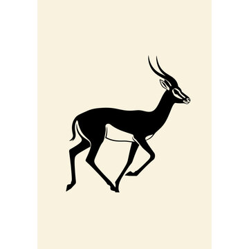 Silhouette of a running springbok antelope in profile view.