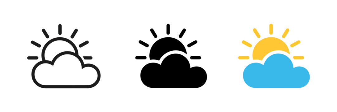 partly cloudy weather icon set with sun and cloud symbols