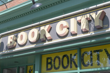 Fototapeta premium exterior building and sign of Book City, a book store chain, located here at 348 Danforth Av, Toronto