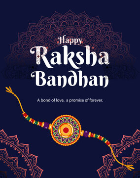 Raksha Bandhan Greeting Card with Traditional Rakhi Ornaments and Decorative Indian Patterns. Editable Vector Illustration 