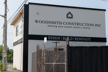 Fototapeta premium shed at the northwest corner of Brentcliffe Rd and Wicksteed Av (with Woodsmith Construction branding), Toronto