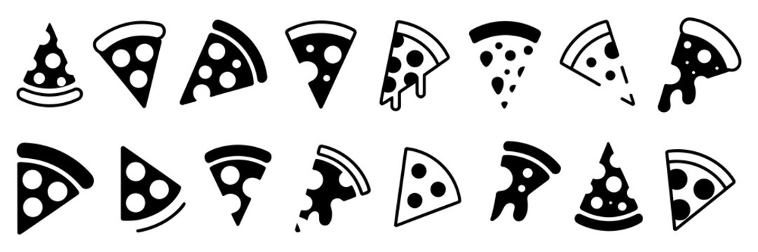 pizza slice black silhouette icon collection for menu and food design