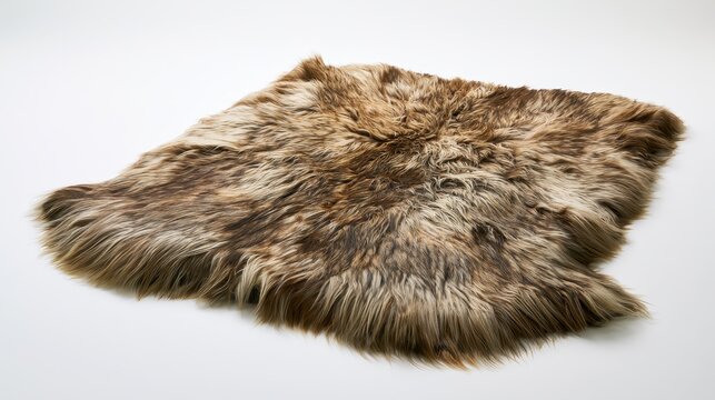 Neutral-toned bearskin rug on clean white backdrop, focusing on natural fur detail and texture