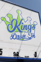 Fototapeta premium close-up of sign outside King's Drive-In, a fish and chips restaurant, located at 919 Pape A (East York), Toronto