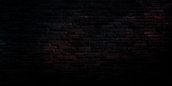 Dark brick wall texture with subtle pink and blue lighting overlay, ominous background.