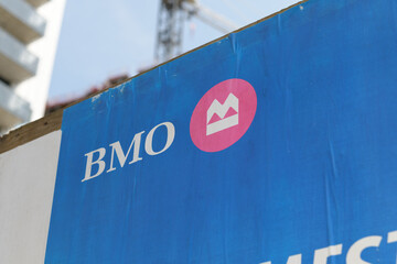 Fototapeta premium faded poster with BMO and logo in Toronto