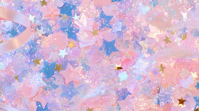 星型コンフェッティが輝くパステルカラーの背景