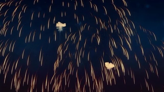 Golden Firework Burst at Night Sky with Light Trails and Festive Celebration