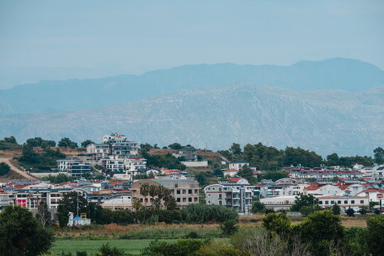 Side, Turkey, July 20, 2026: View of the Taurus Mountains overlooking the urban landscape and countryside