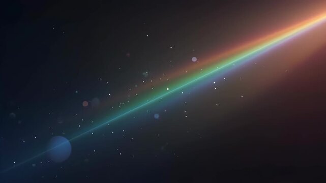 Rainbow Light Beam in Dark Space Background with Star Dust and Lens Flare