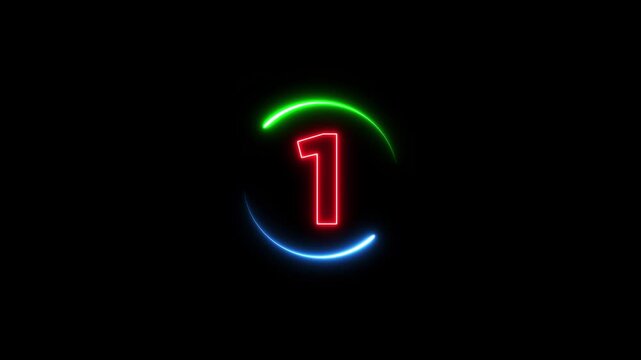 5 second countdown time animation,5 to 0 second counting down with neon clock style gaming concept icon animation 4k video motion.