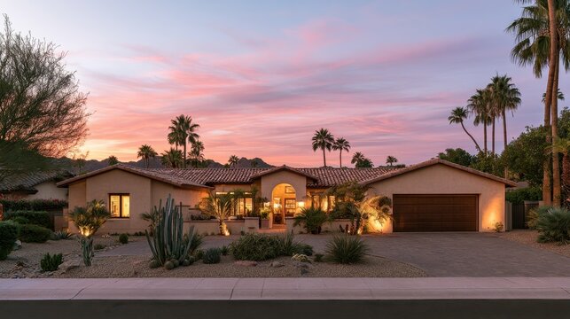 Phoenix home bathed in pink and purple sunset light