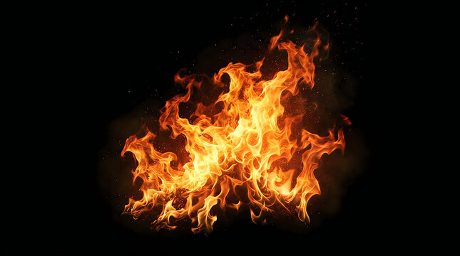 Flames design Fire flames burning on black background. Inferno and blaze concept. Hot flame isolated. Textured heat and burning energy concept PNG