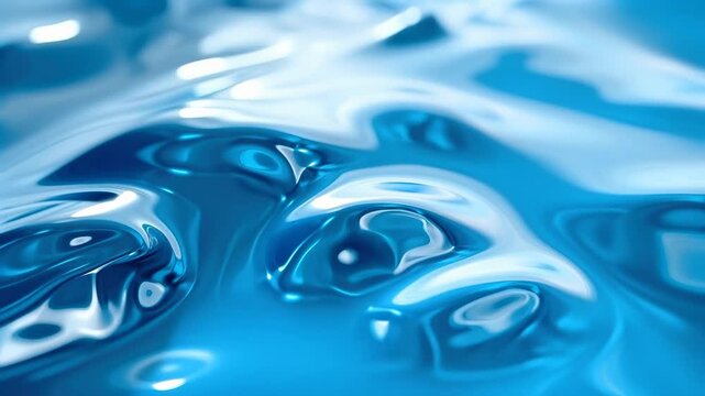 Abstract blue water surface liquid texture with glossy ripples and smooth reflections