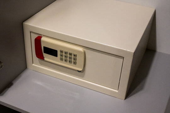 Hotel room electronic safe with keypad, secure storage for travel holiday and accommodation