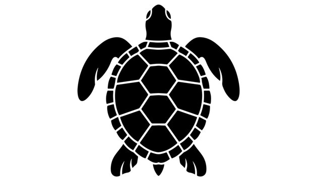 Sea turtle silhouette vector illustration with detailed geometric shell scutes and white eyes isolated on white background top view